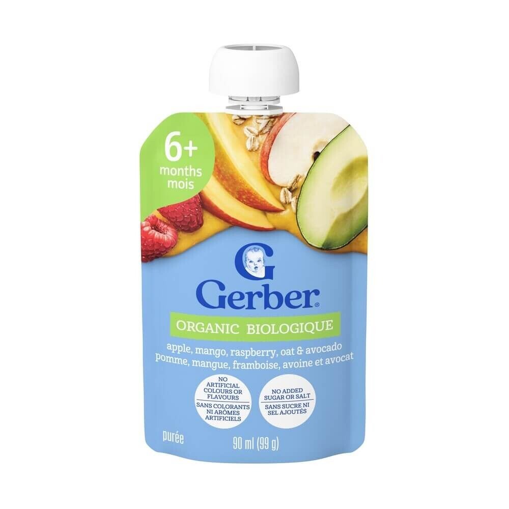 GERBER Apple, Mango, Raspberry, Avocado, with Oats Purée