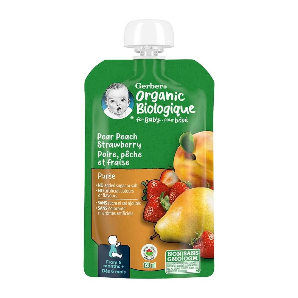 Gerber Organic Pear, Peach & Strawberry Purée