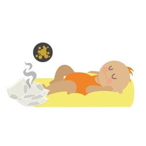 Illustration of Baby with a diaper with poop