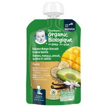 GERBER Organic Banana, Mango, Quinoa, Avocado, with Vanilla Purée