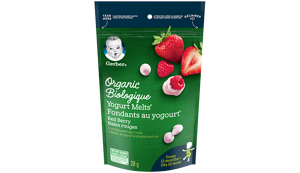 gerber yogurt melt, strawberry, berries, toddler, snack, gerber organic
