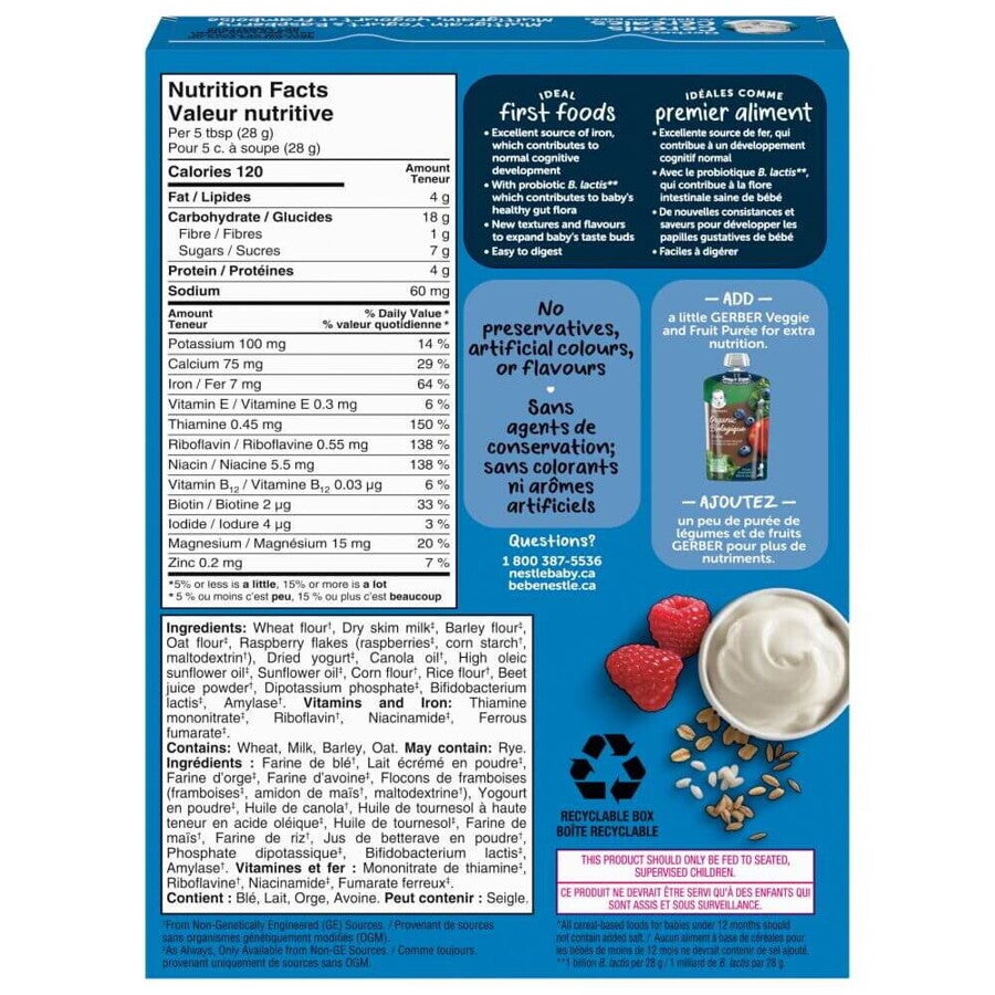 Gerber Multigrain Yogurt and Raspberry Baby Cereal